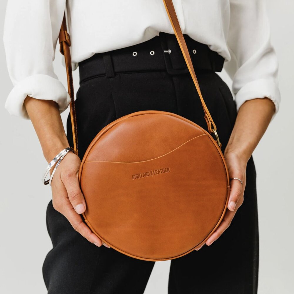 Portland Leather Circle Crossbody - Large 9" Honey -Brushed leather